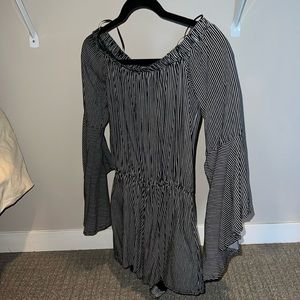 Navy and white stripped off the shoulder romper